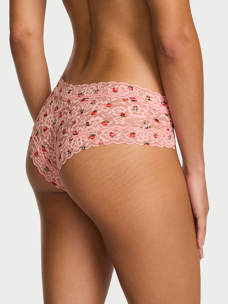 Victoria's Secret, The Lacie Lace Cheeky Panty, Petal Pink Roses, onModelBack, 2 of 3