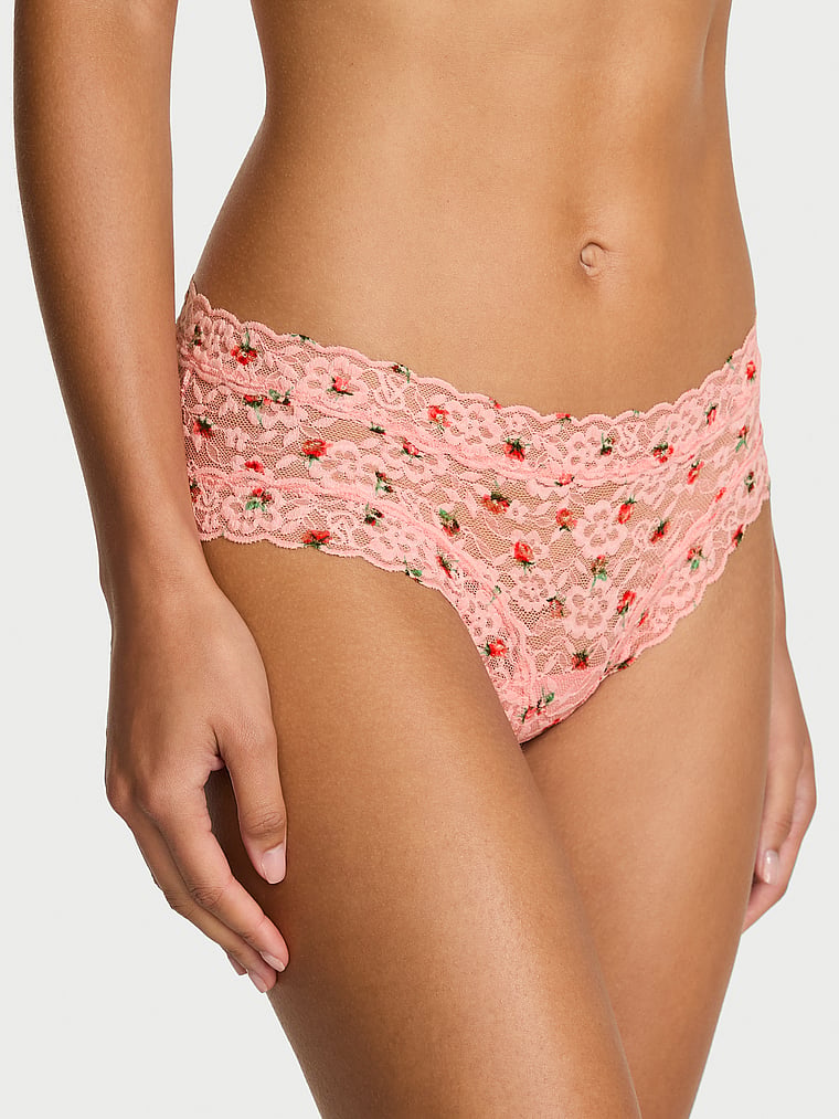 Victoria's Secret, The Lacie Lace Cheeky Panty, Petal Pink Roses, onModelFront, 1 of 3