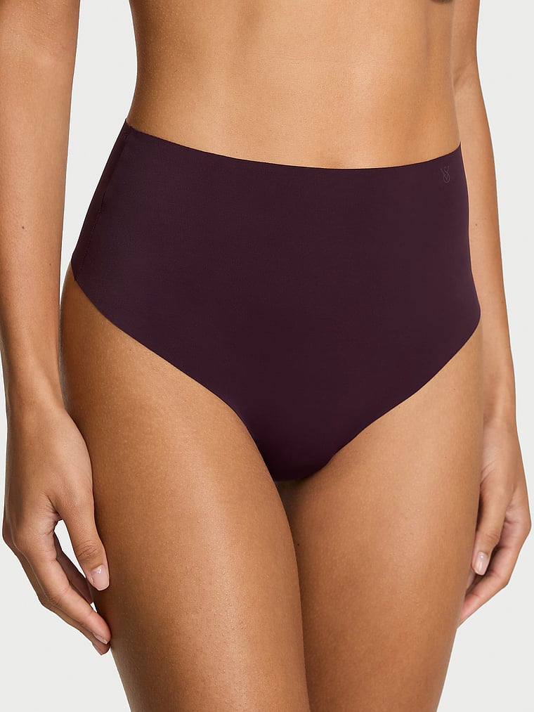 Victoria's Secret, No-Show No-Show High-Waist Thong Panty, Winter Wine, onModelFront, 1 of 3