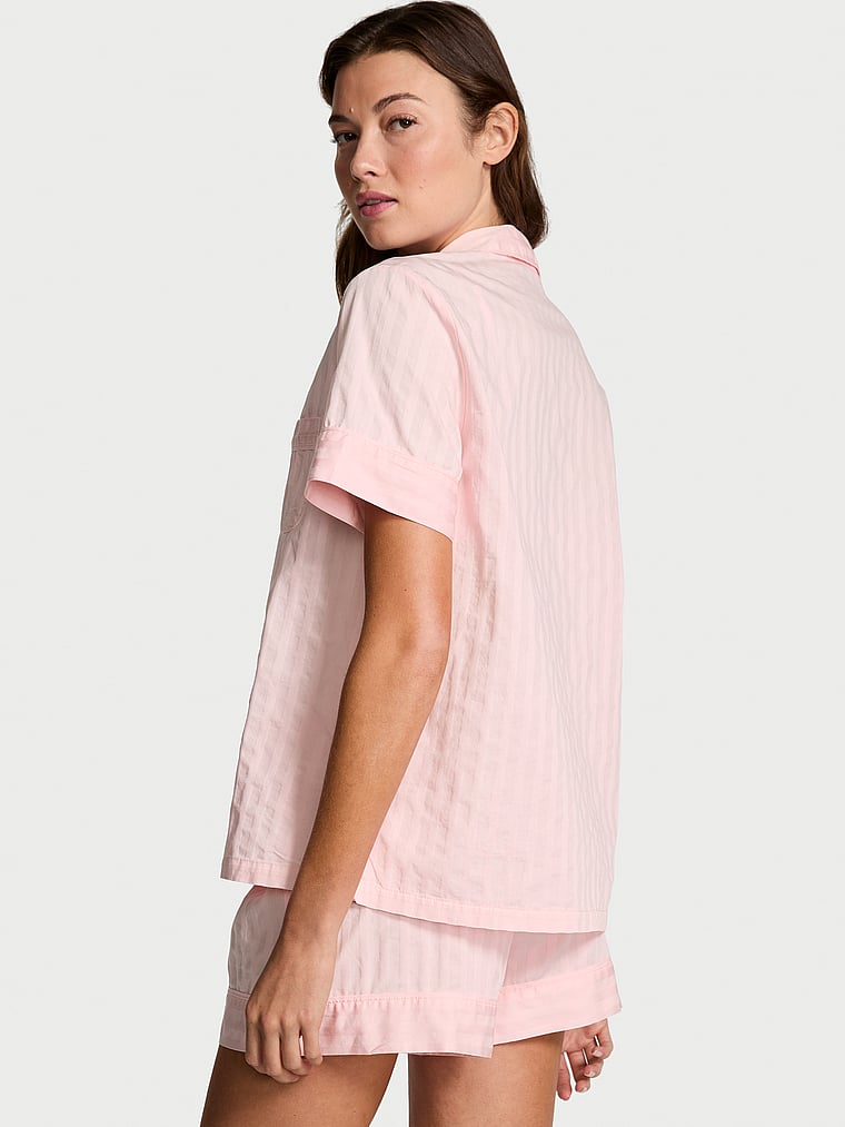 Victoria's Secret, Victoria's Secret Heritage Cotton Short Pajama Set, Pretty Blossom Shadow Stripe, onModelBack, 2 of 2 Kennidy is 5'11" and wears S/Long