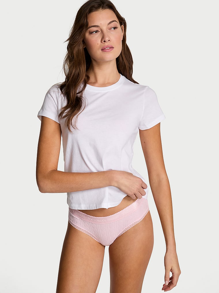 Victoria's Secret, Victoria's Secret Mix & Match Sleep Perfect Cotton Tee, White/Ivory, onModelSide, 2 of 5