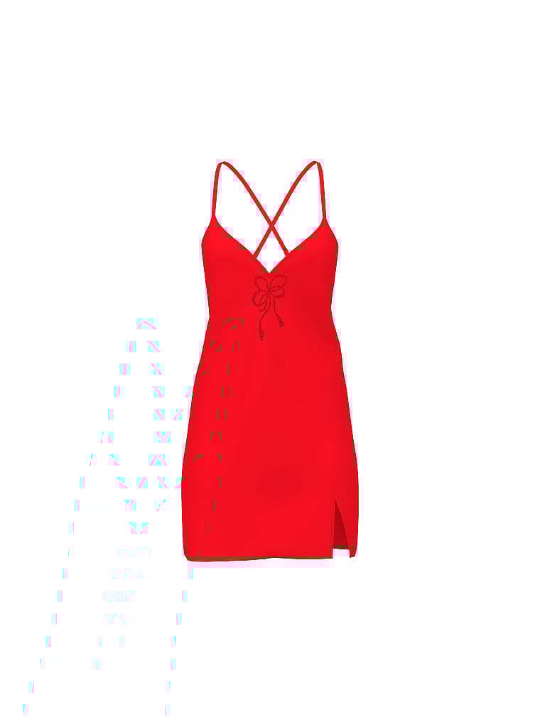 Satin Sparkle Bow Open-Back Slip Dress