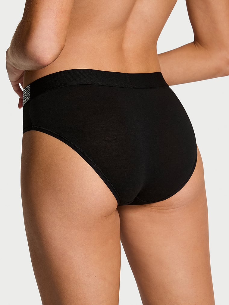 Victoria's Secret, Cotton Shine-Waist Cotton Hiphugger Panty, Black, onModelBack, 2 of 4 Kennidy is 5'11" or 180cm and wears Small