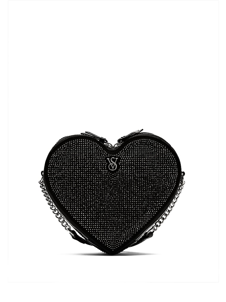 Victoria's Secret, Victoria's Secret Heart Crossbody Bag, Black, onModelFront, 2 of 3