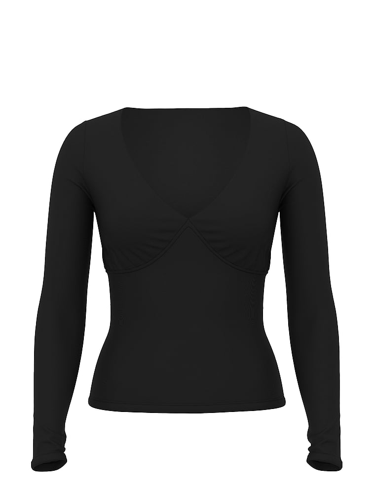 PINK Base Stretch Ruched Long-Sleeve Tee, Pure Black, offModelFront, 3 of 3