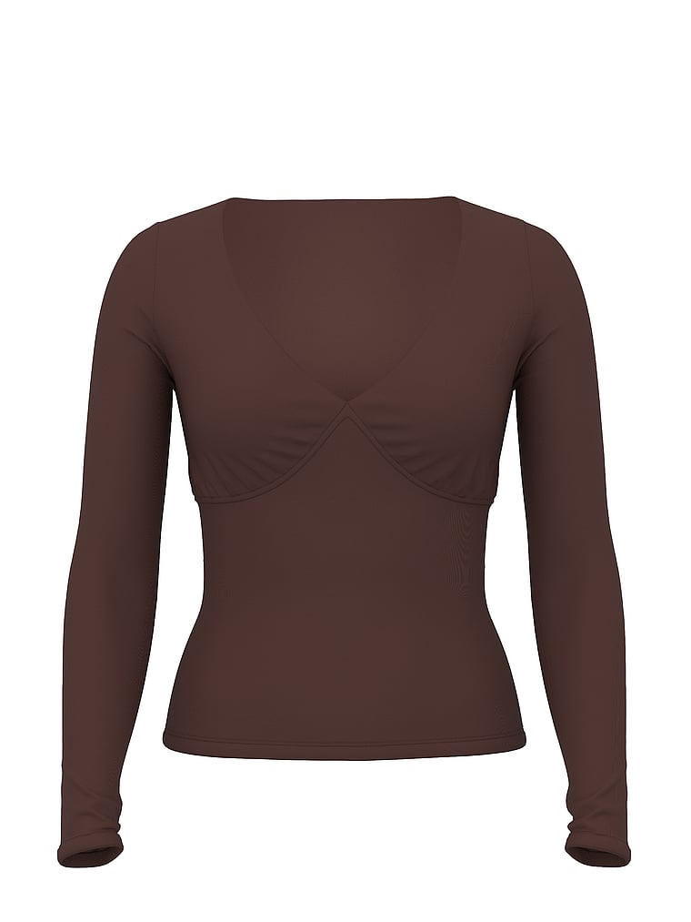 PINK Base Stretch Ruched Long-Sleeve Tee, Ganache, offModelFront, 3 of 3