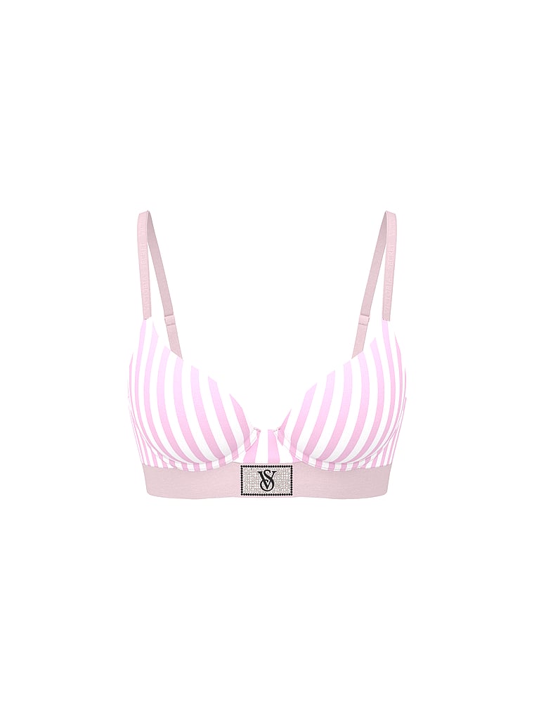 Victoria's Secret, The T-shirt Push-Up Perfect Shape Bra, Pink Stripes, offModelFront, 3 of 3