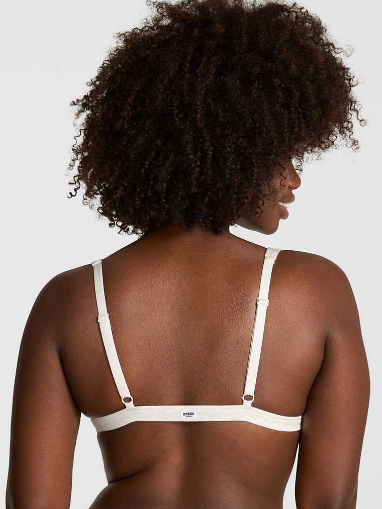 PINK Cotton Dorm Unlined Plunge Bralette, Heather Snow, onModelBack, 2 of 4 Fanta is 5'11" or 180cm and wears 34D or Medium