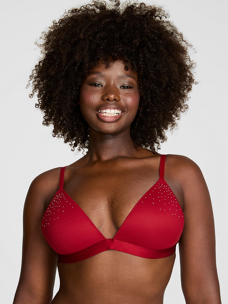 PINK Wink WINK Push-Up Triangle Bralette, Red Lacquer, onModelFront, 1 of 3 Fanta is 5'11" or 180cm and wears 34D or Medium