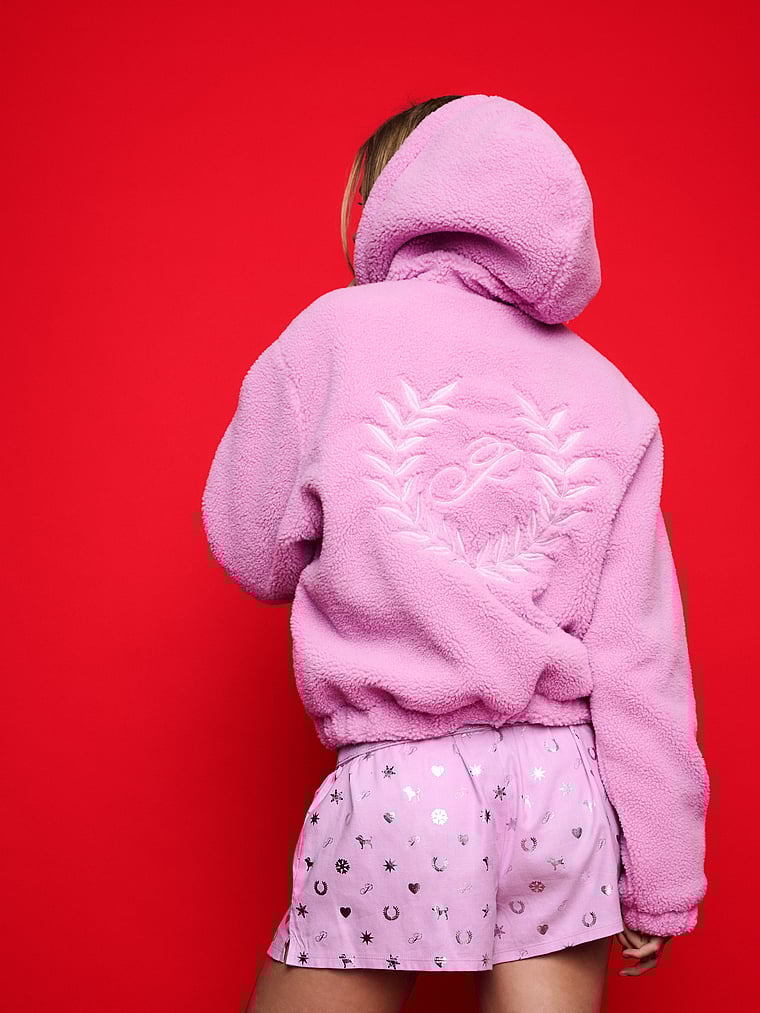 Plush Teddy Hooded Bomber Jacket