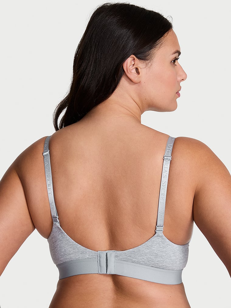 Victoria's Secret, The T-shirt Push-Up Perfect Shape Bra, Medium Heather Grey, onModelBack, 2 of 3 Karmi is 5'10" or 178cm and wears 34DD (E) or Large
