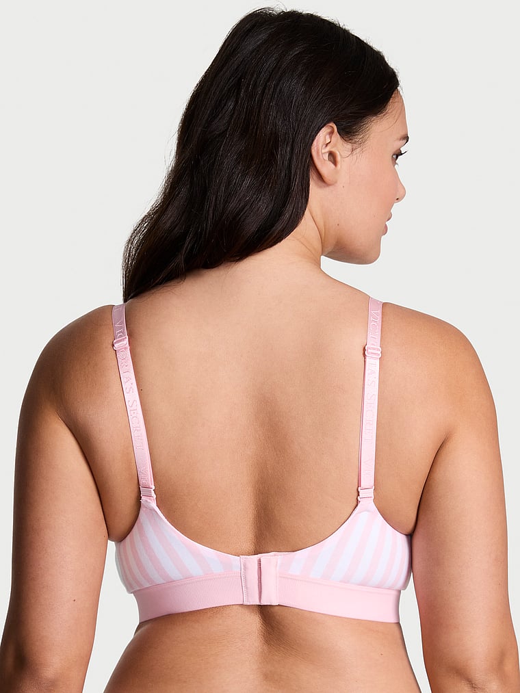 Victoria's Secret, The T-shirt Push-Up Perfect Shape Bra, Pink Stripes, onModelBack, 2 of 3 Karmi is 5'10" or 178cm and wears 34DD (E) or Large
