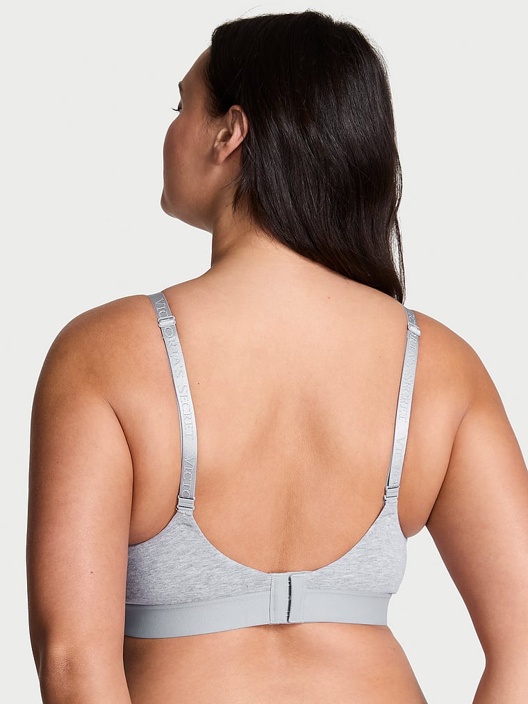 Victoria's Secret, The T-shirt Lightly Lined Wireless Bra, Medium Heather Grey, onModelBack, 2 of 2 Karmi is 5'10" or 178cm and wears 34DD (E) or Large