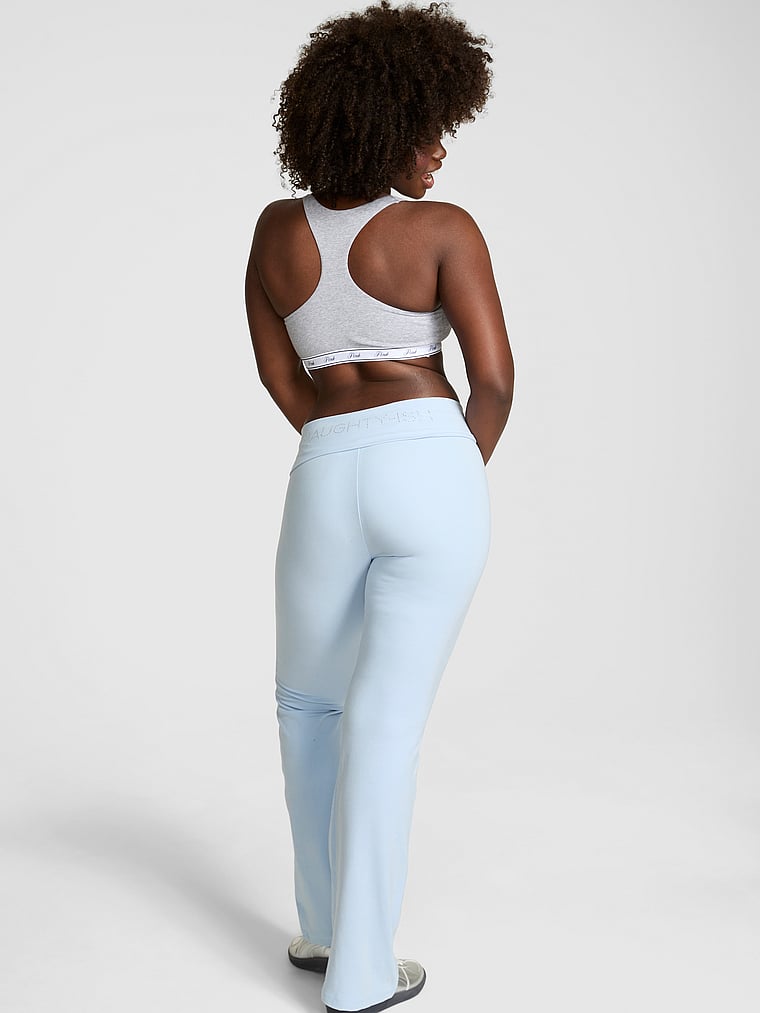 PINK All-Day Cotton Foldover Flare Leggings, Icy Blue Bling Santas Fave, onModelBack, 2 of 2 Fanta is 5'11" or 180cm and wears Medium