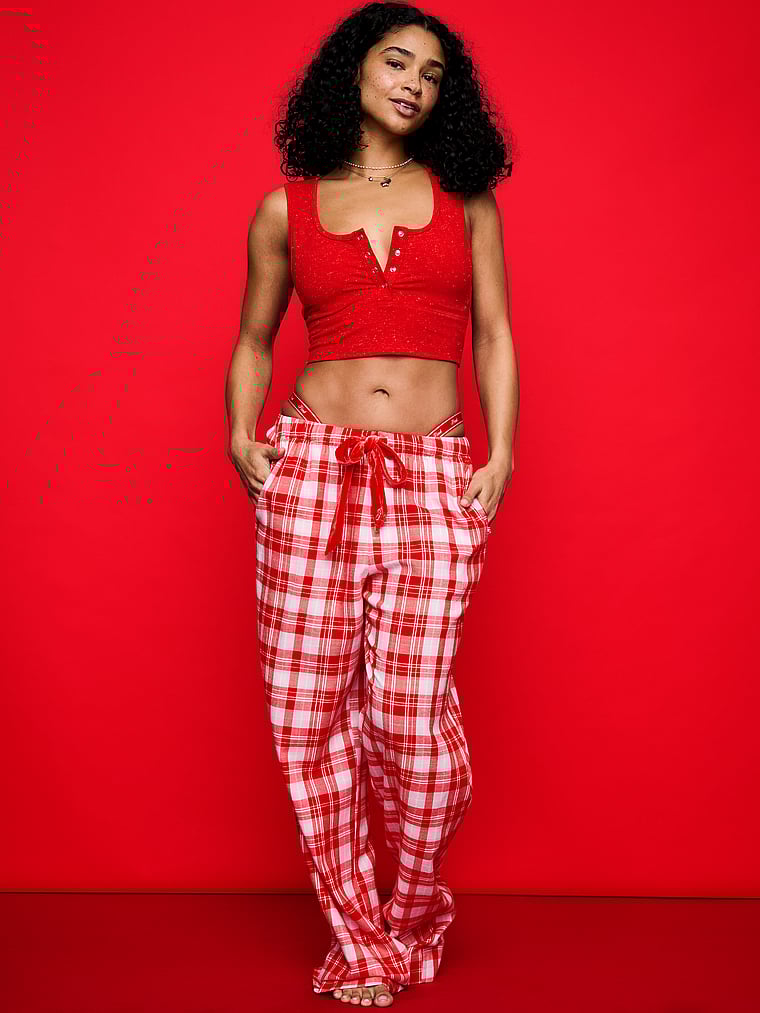 PINK All-Day Cotton Henley Scoop Bra, Red Pepper, onModelSide, 3 of 3