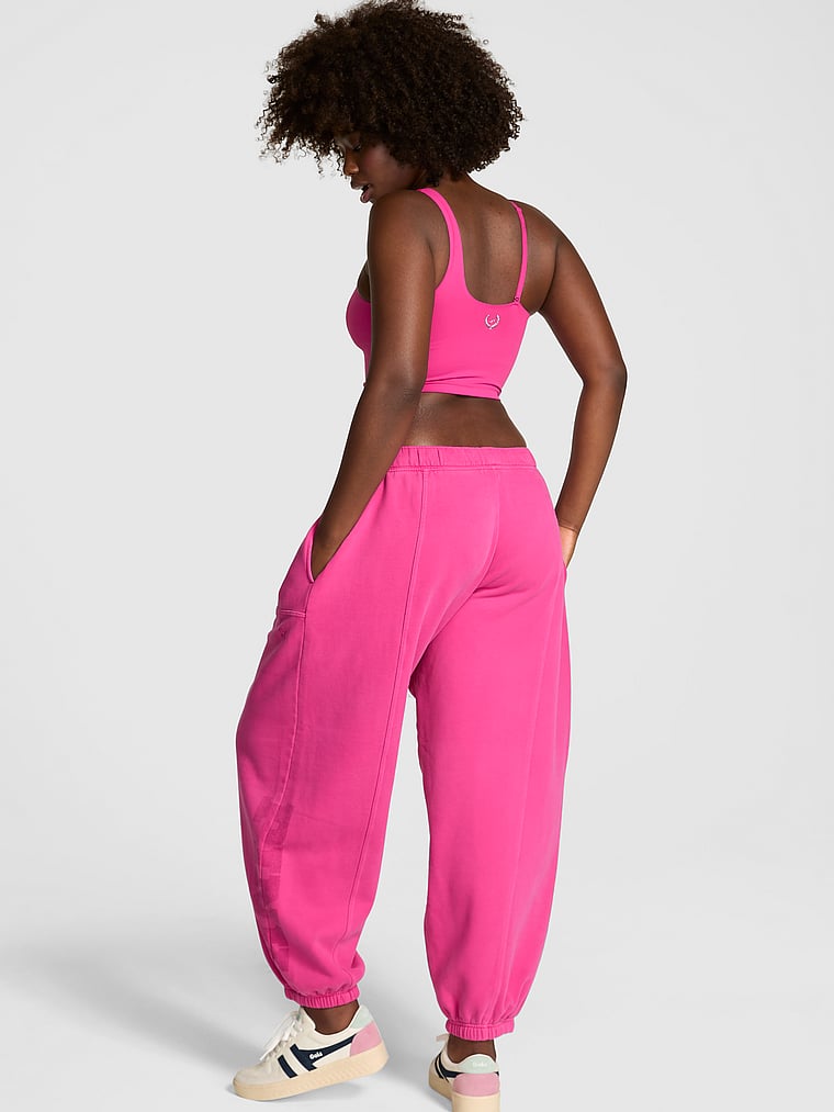 PINK Luxe Fleece Baggy Sweatpants, Pink Fire, onModelBack, 2 of 2 Fanta is 5'11" or 180cm and wears Medium