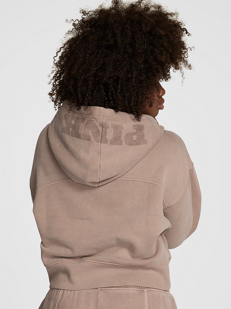 PINK Luxe Fleece Hoodie, Panama Beige, onModelBack, 2 of 3 Fanta is 5'11" or 180cm and wears Medium