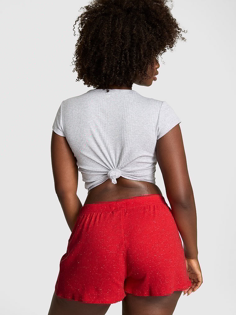 PINK Cotton Boxer Shorts, Bright Vermillion Angelina Htr Red Silver, onModelBack, 2 of 3 Fanta is 5'11" and wears Large