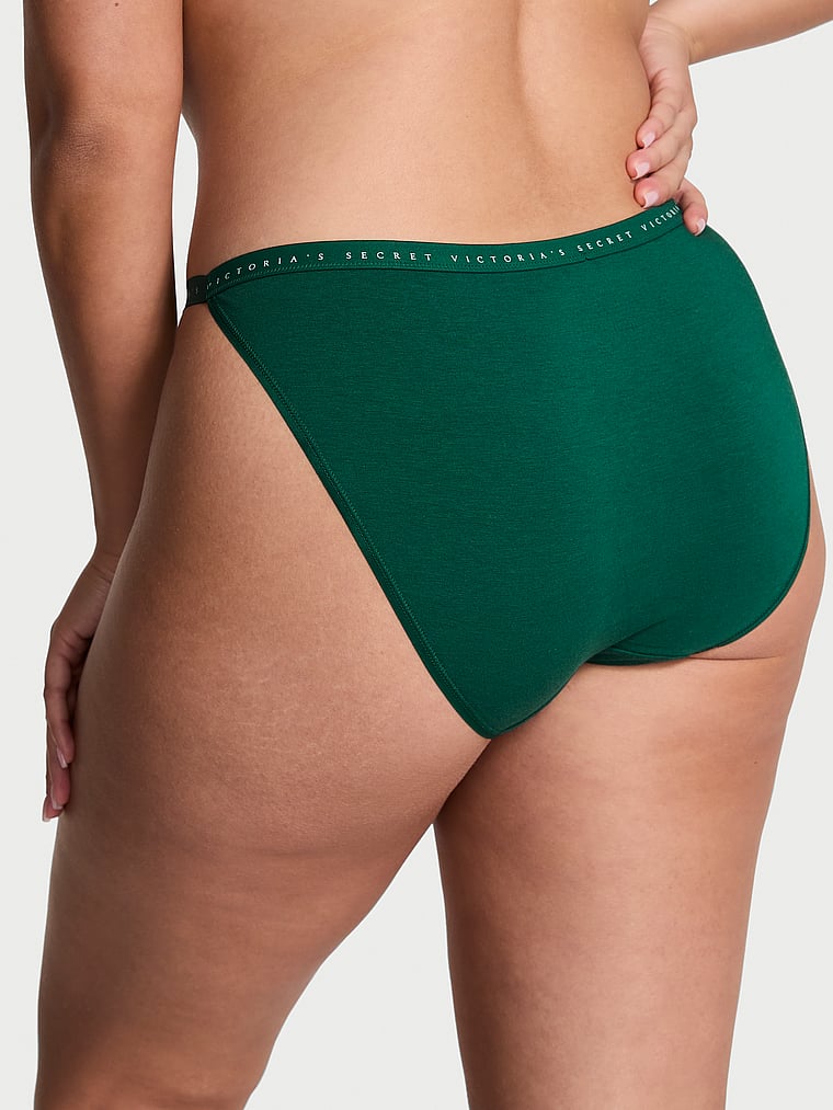 Victoria's Secret, Victoria's Secret Cotton Pointelle Floral Lace-Trim String Bikini Panty, Green Snowflake, onModelBack, 2 of 3 Karmi is 5'10" and wears Large