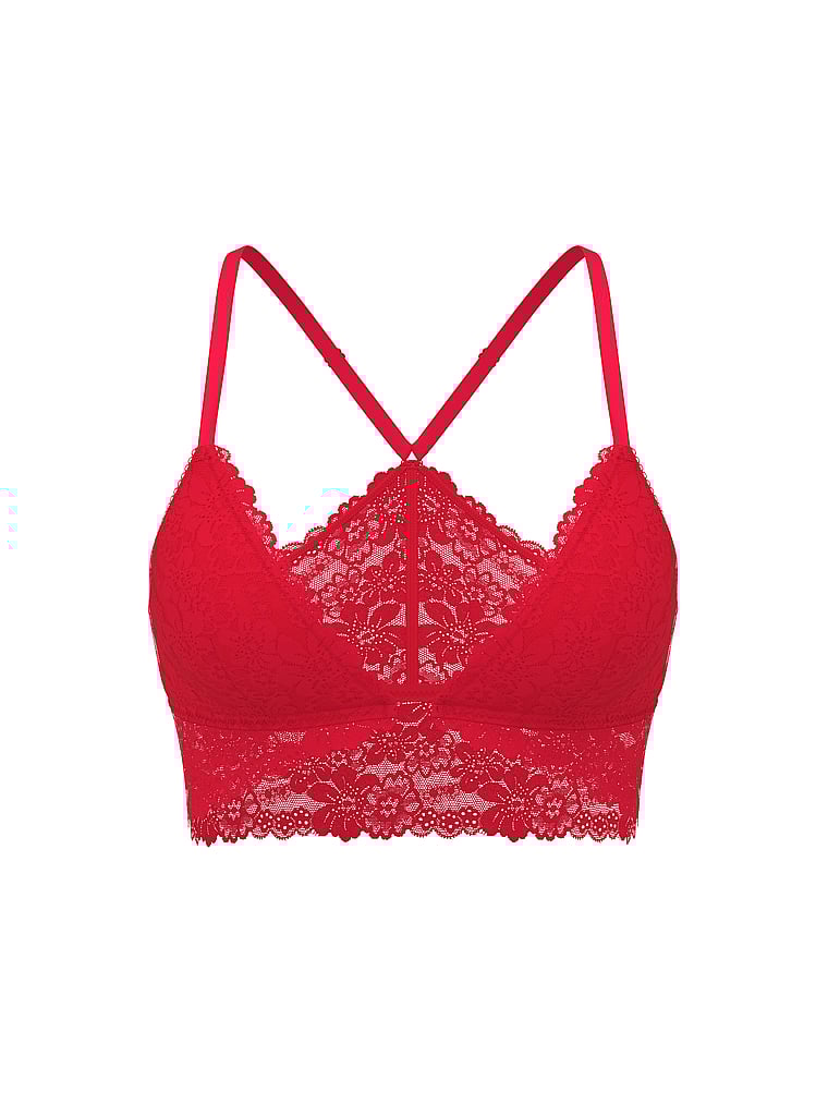 PINK Wink Wink Unlined High-Low Triangle Bralette, Red Pepper, offModelFront, 4 of 4