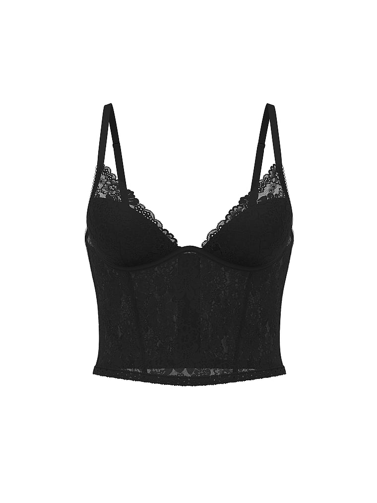 PINK Wink PINK Wink™ Lightly Lined Plunge Corset Top, Black, offModelFront, 4 of 4