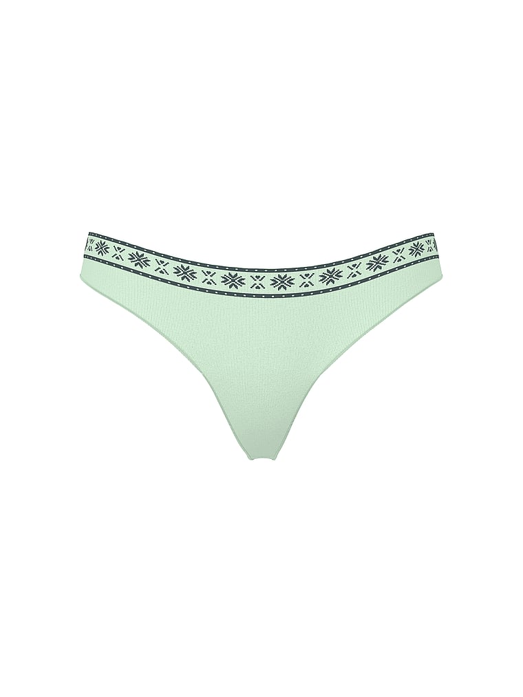 PINK Seamless High-Leg Thong Panty, Mint Fair Isle, offModelFront, 3 of 3