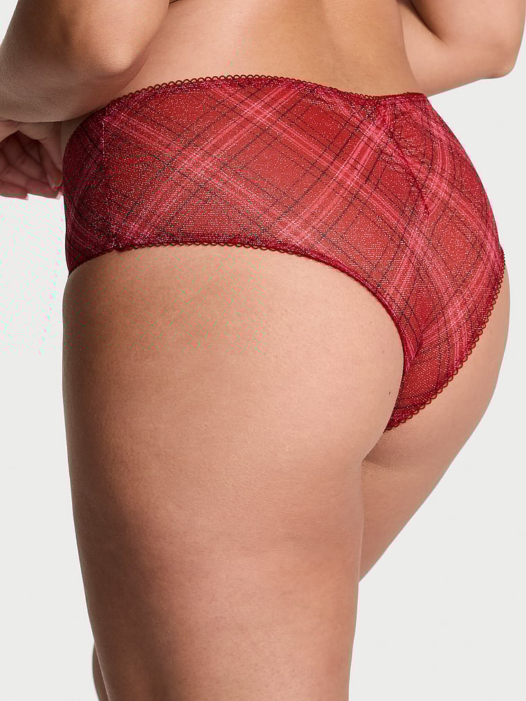 Victoria's Secret, The Lacie Lace Cheeky Panty, Red Lacquer Plaid, onModelBack, 2 of 3 Karmi is 5'10" and wears Large