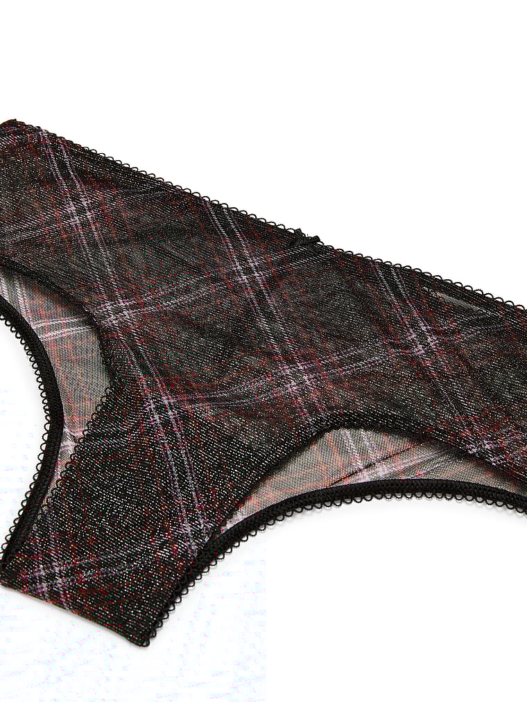 Victoria's Secret, The Lacie Lace Cheeky Panty, Black Plaid, detail, 3 of 3