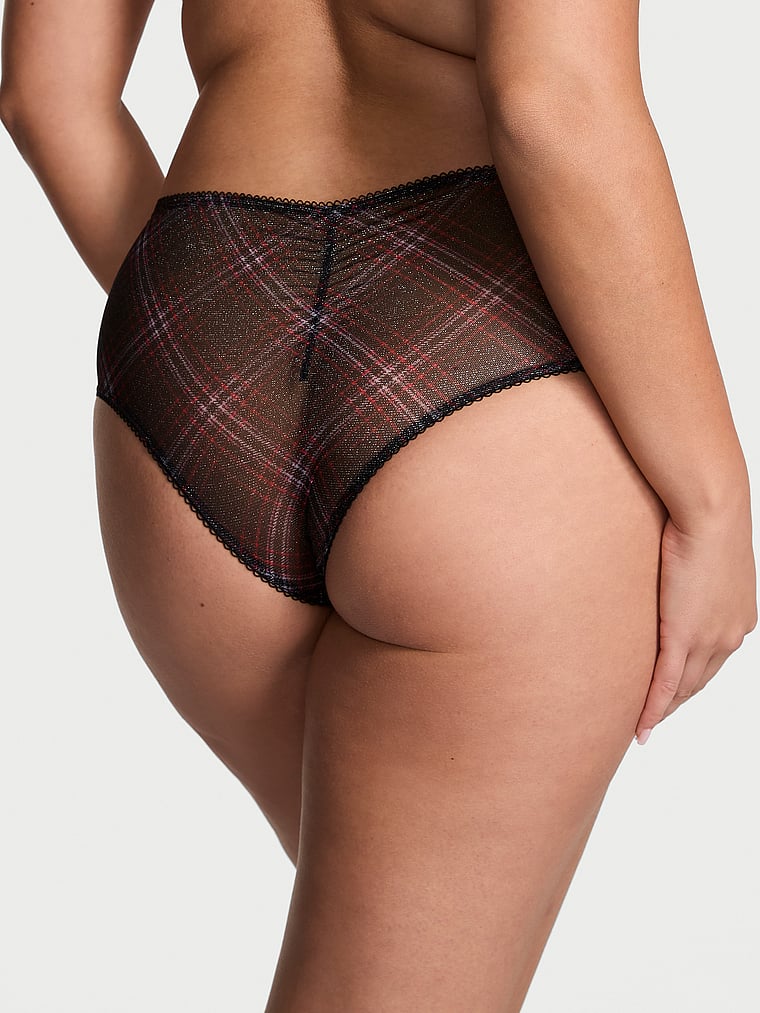 Victoria's Secret, The Lacie Lace Cheeky Panty, Black Plaid, onModelBack, 2 of 3 Karmi is 5'10" or 178cm and wears Large