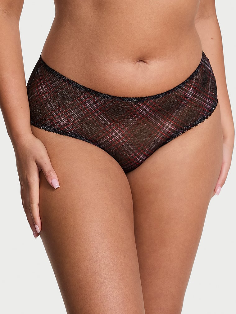 Victoria's Secret, The Lacie Lace Cheeky Panty, Black Plaid, onModelFront, 1 of 3 Karmi is 5'10" or 178cm and wears Large