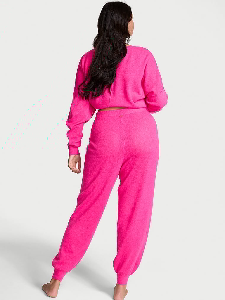 Victoria's Secret, Victoria's Secret Luxe Knit Jogger Pants, Arm Candy Pink, onModelBack, 2 of 2 Karmi is 5'10" and wears Large