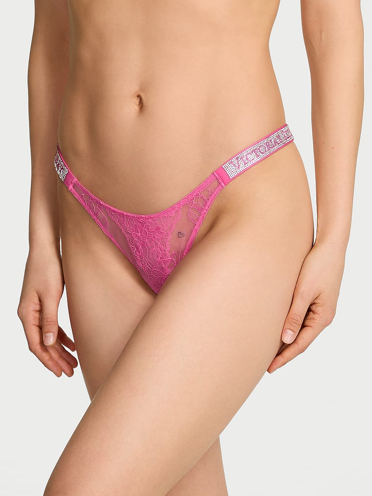 Victoria's Secret, Very Sexy Shine Strap Lace Crotchless Brazilian Panty, Rose Garden, onModelFront, 1 of 3 Lotta is 5'10" and wears Small