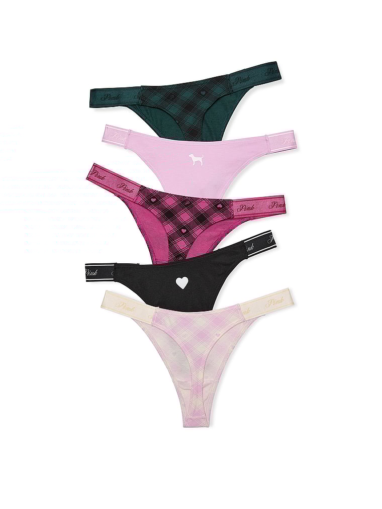 5-Pack Logo Cotton High-Leg Thong Panties