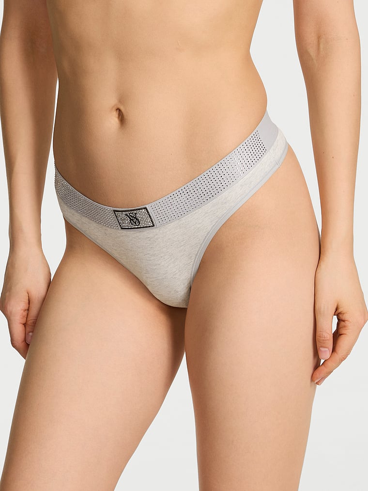 Victoria's Secret, Cotton Shine-Waist Cotton Thong Panty, Stone Htr Grey, onModelFront, 1 of 3 Lotta is 5'10" or 178cm and wears Small