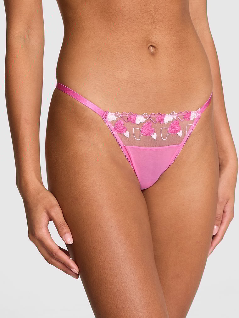 PINK Wink Micro Thong Panty, Pink Tulip, onModelFront, 1 of 4