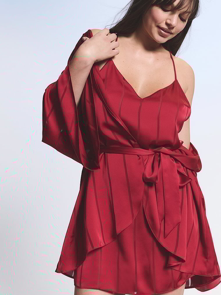 Satin Sheer Stripe Open-Back Slip Dress