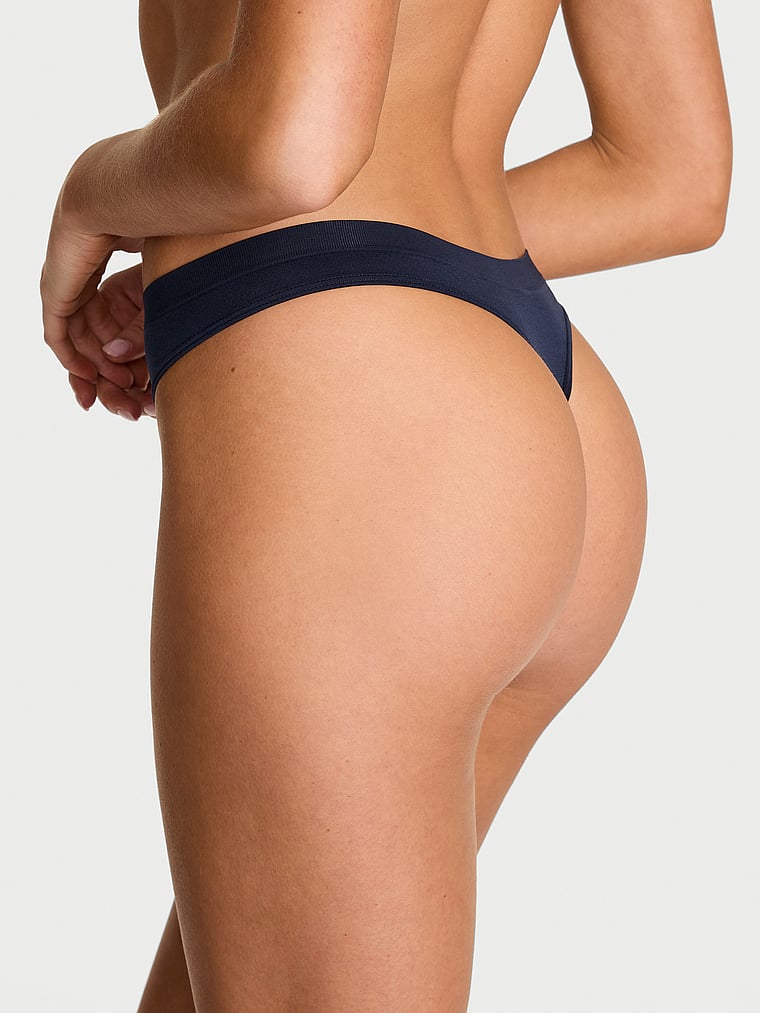 Victoria's Secret, Seamless Seamless Thong Panty, Noir Navy, onModelBack, 2 of 3 Kennidy is 5'11" and wears Small