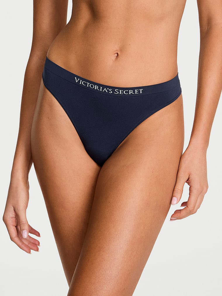 Victoria's Secret, Seamless Seamless Thong Panty, Noir Navy, onModelFront, 1 of 3 Kennidy is 5'11" and wears Small