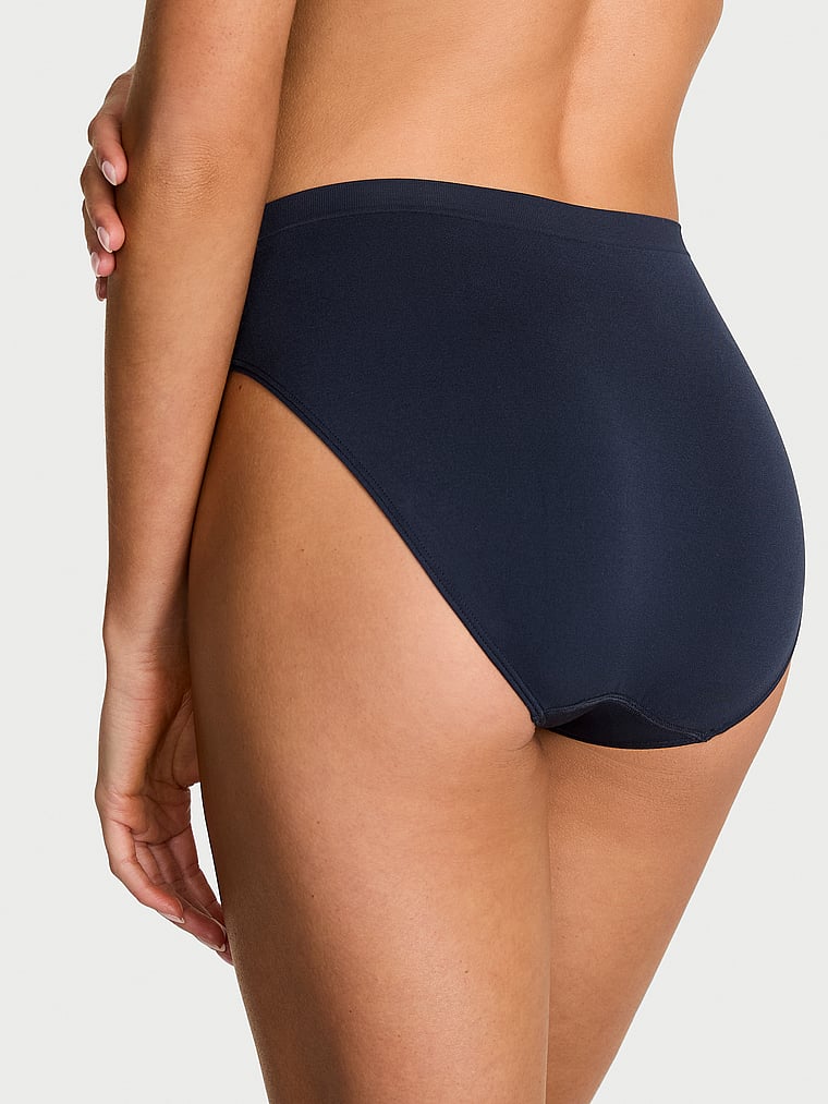 Victoria's Secret, Seamless Seamless High-Leg Brief Panty, Noir Navy, onModelBack, 2 of 3 Kennidy is 5'11" or 180cm and wears Small