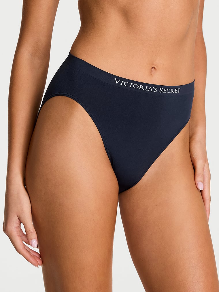 Victoria's Secret, Seamless Seamless High-Leg Brief Panty, Noir Navy, onModelFront, 1 of 3 Kennidy is 5'11" or 180cm and wears Small