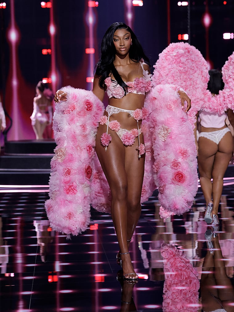 Victoria's Secret, Dream Angels Lace-Trim Brazilian Panty, Purest Pink, onModelFront, 2 of 5