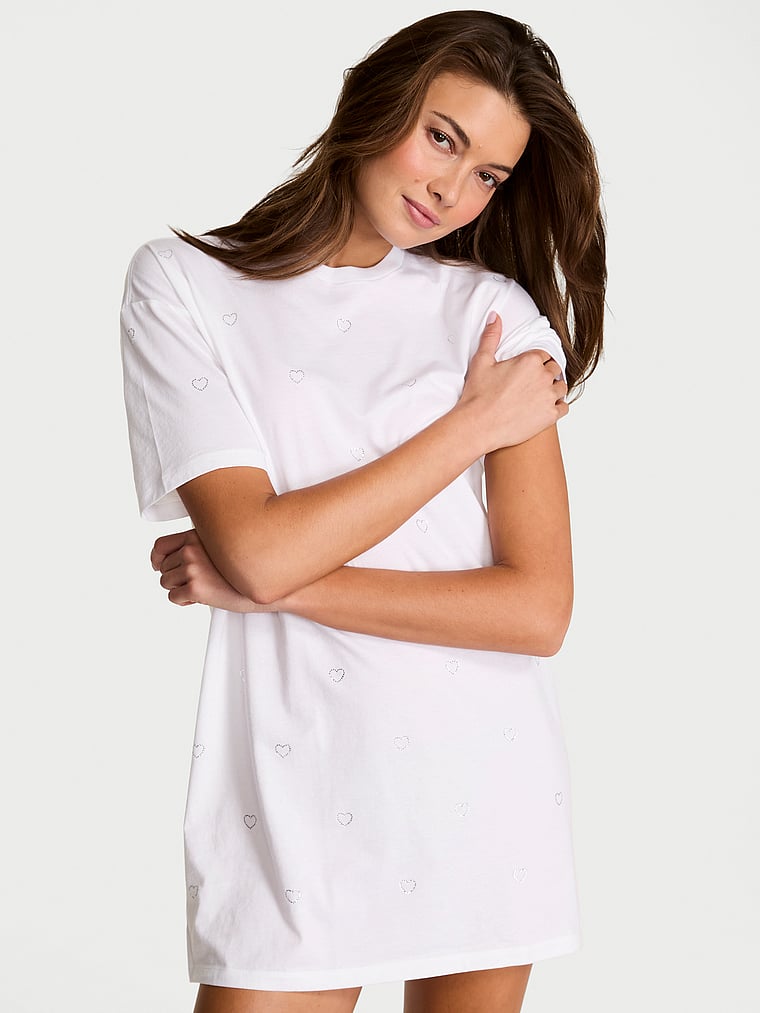 Victoria's Secret, Victoria's Secret 100% Cotton Oversize Sleep Tee, onModelFront, 1 of 4