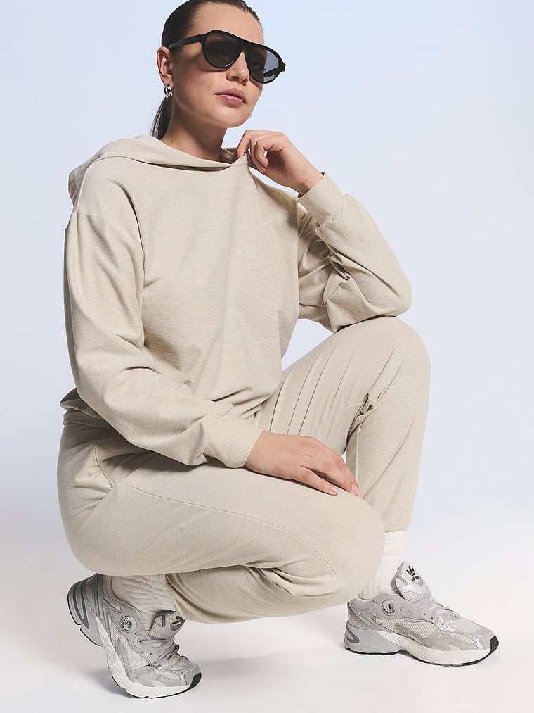 Victoria's Secret, VSX VSX LUXMarl™ Hoodie, Heather Soft Beige, onModelSide, 3 of 4