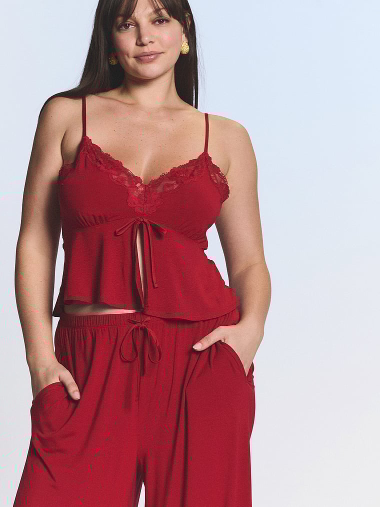 Modal Soft Lace-Trim Cami & Wide-Leg Pant Set