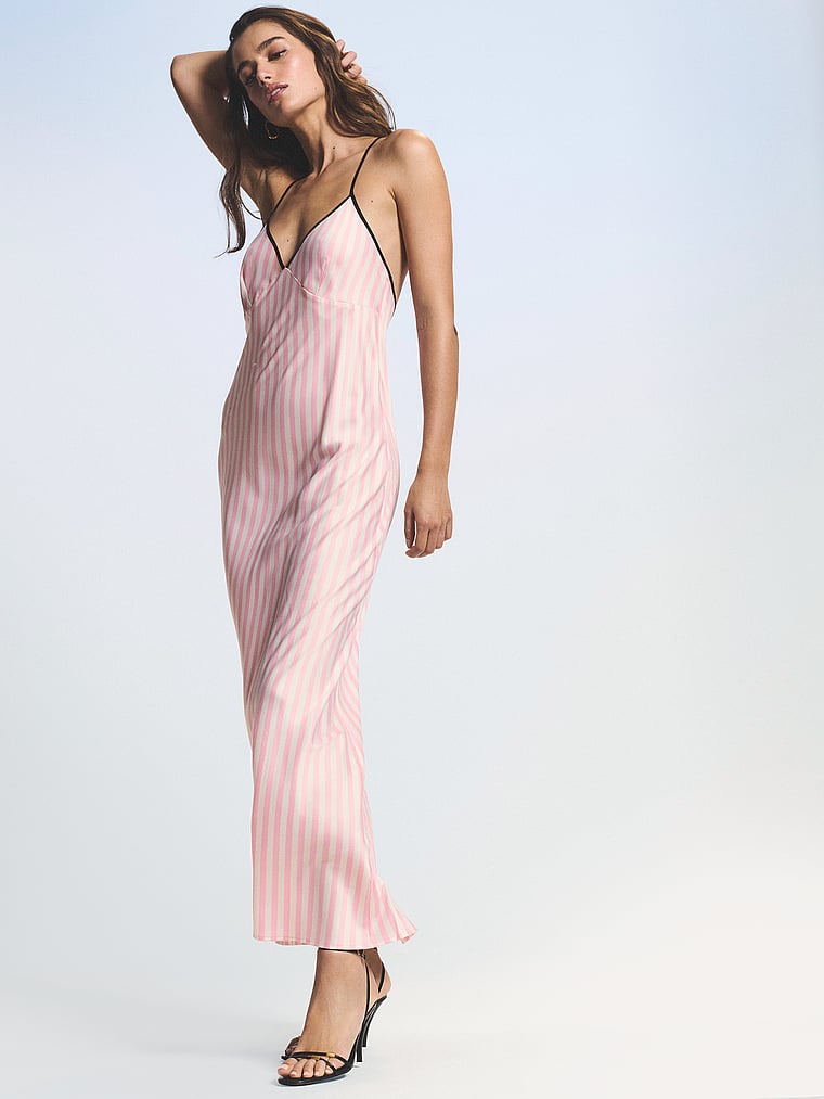 Satin Cross-Back Maxi Slip Dress