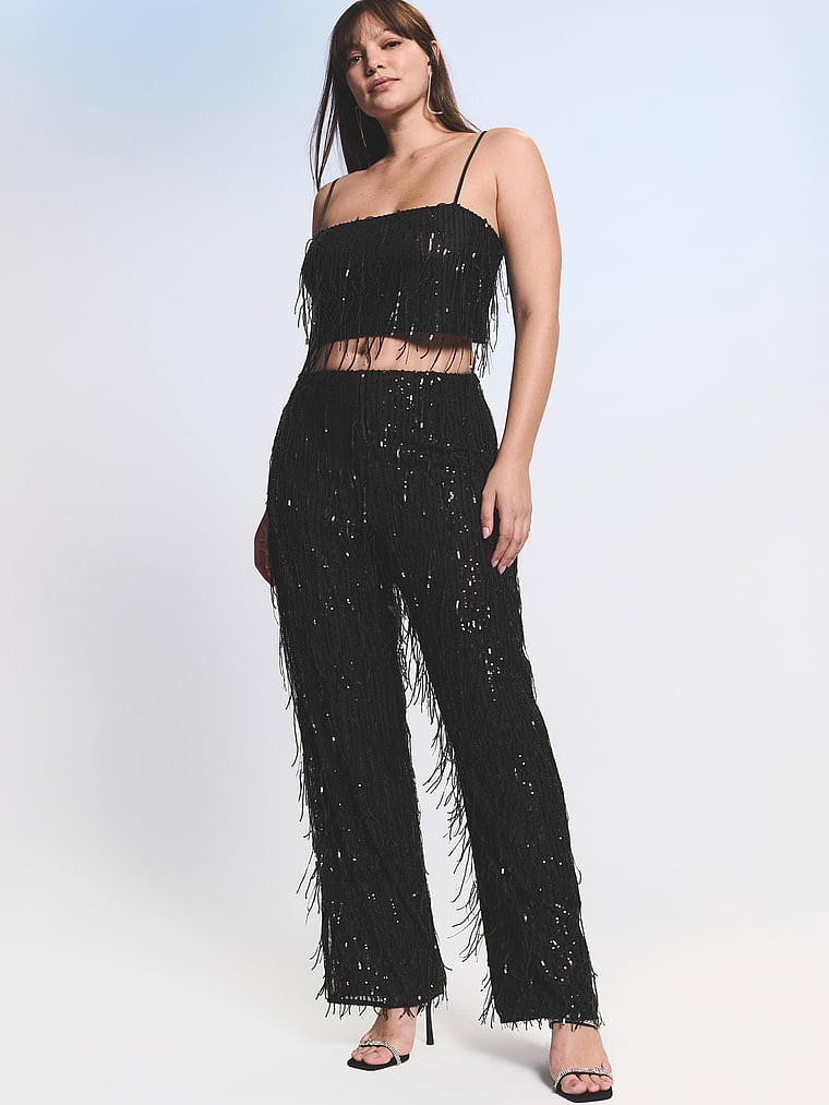 Showgirl Sequin Fringe Crop Top & Pants Set