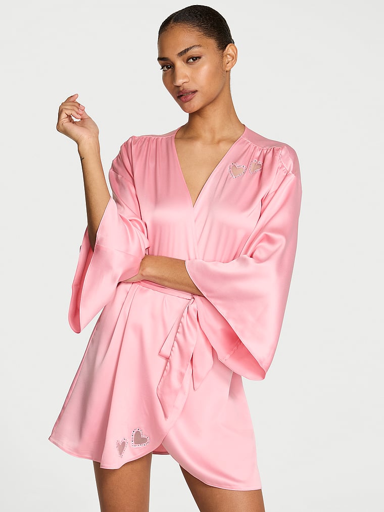 Twinkle Heart Satin Short Robe