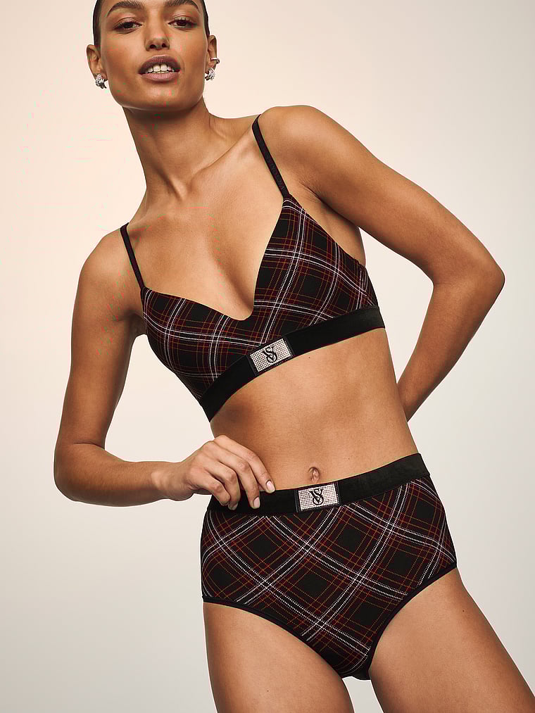 Victoria's Secret, Cotton Logo Cotton Modern Brief Panty, Black Plaid, onModelSide, 1 of 4 Nikita is 5'10" and wears Small
