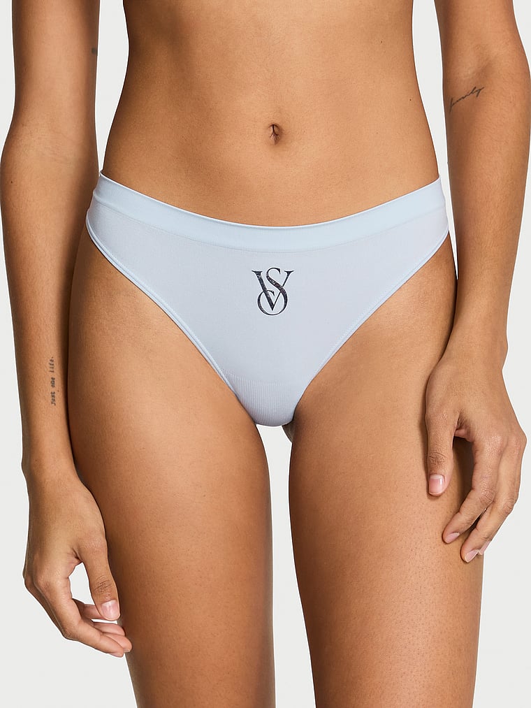 Victoria's Secret, Seamless Seamless Thong Panty, Palest Blue, onModelFront, 2 of 3 Anyeline is 5'10" or 178cm and wears Small