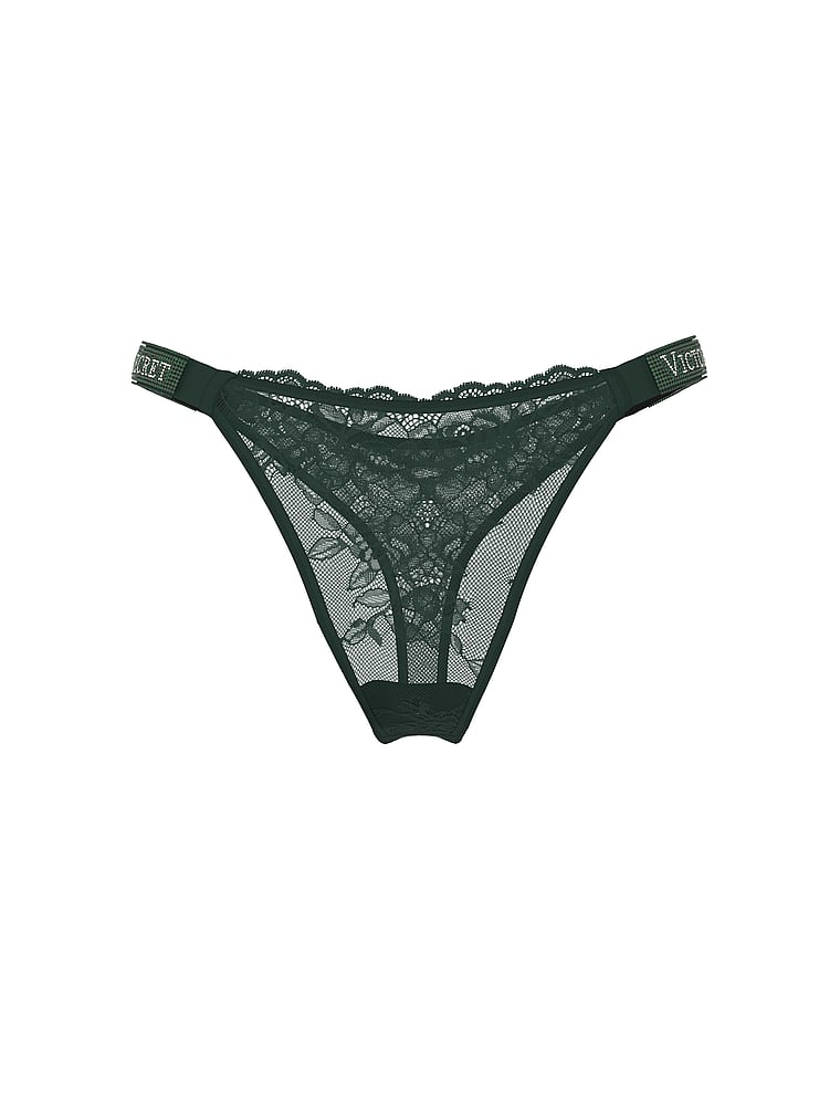 Victoria's Secret, Very Sexy Ombré Stripe Shine Strap Thong Panty, Cilantro, offModelFront, 3 of 3